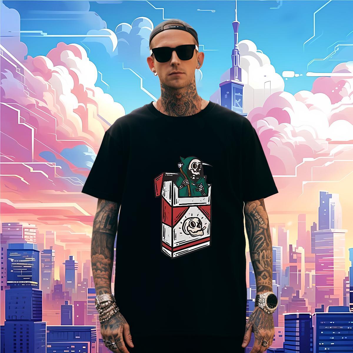TOP Quality T-Shirts for Men 230g 100% Cotton skull Casual Beach Custom Printing Breathable Short Sleeve Couples T Shirts New Tops Shirt