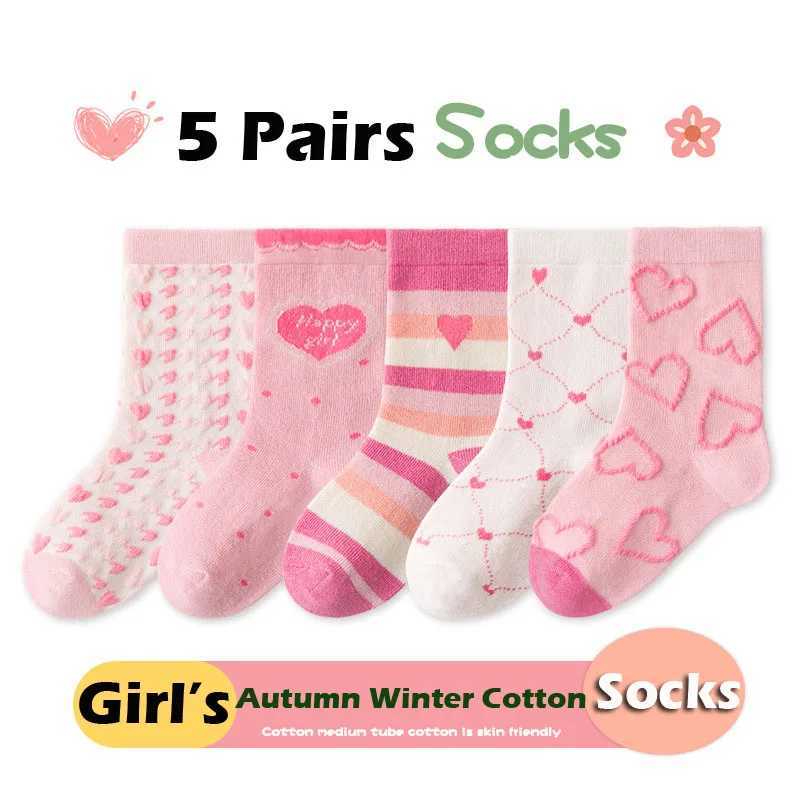 Little Girl Socks Spring Autumn Winter Cotton Socks Baby 1-12T Little Cow Socks Girl Cartoon Love Pattern 5 pairs of socks X2503221