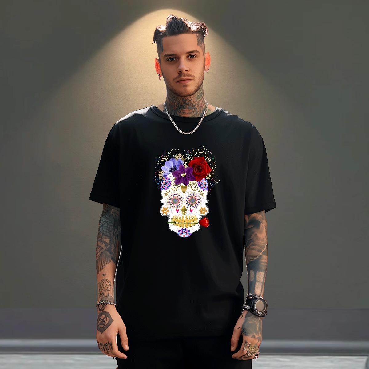 Popular T-Shirts for Men 230g Pure Cotton flower Street wear Hip Hop DIY Logo Oversized Crew Neck Mens Tshirts DIY Customized Tee Shirt