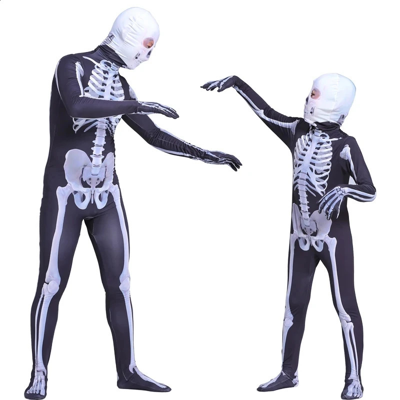 Adult and childrens Halloween costumes zombie skeleton jumpsuit headgear carnival party roleplaying set boys girls tight fitting clothes w240824