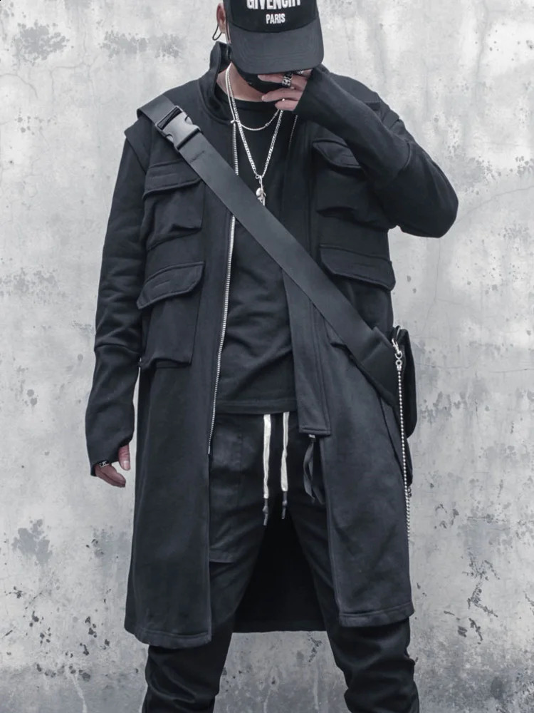 PFNW Spring And Autumn Darkwear Series Functional Zipper Multi Pocket Coats Loose Ruffian Handsome Medium Long Trench 12A5336 240822