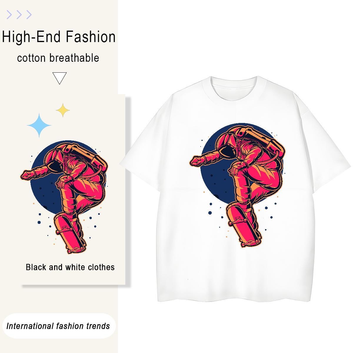 Brand Couples T Shirts 230g Cotton cosmonaut Home Outdoor Womens T Shirts Short Sleeve O-Neck DIY Anime Clothes Shirt