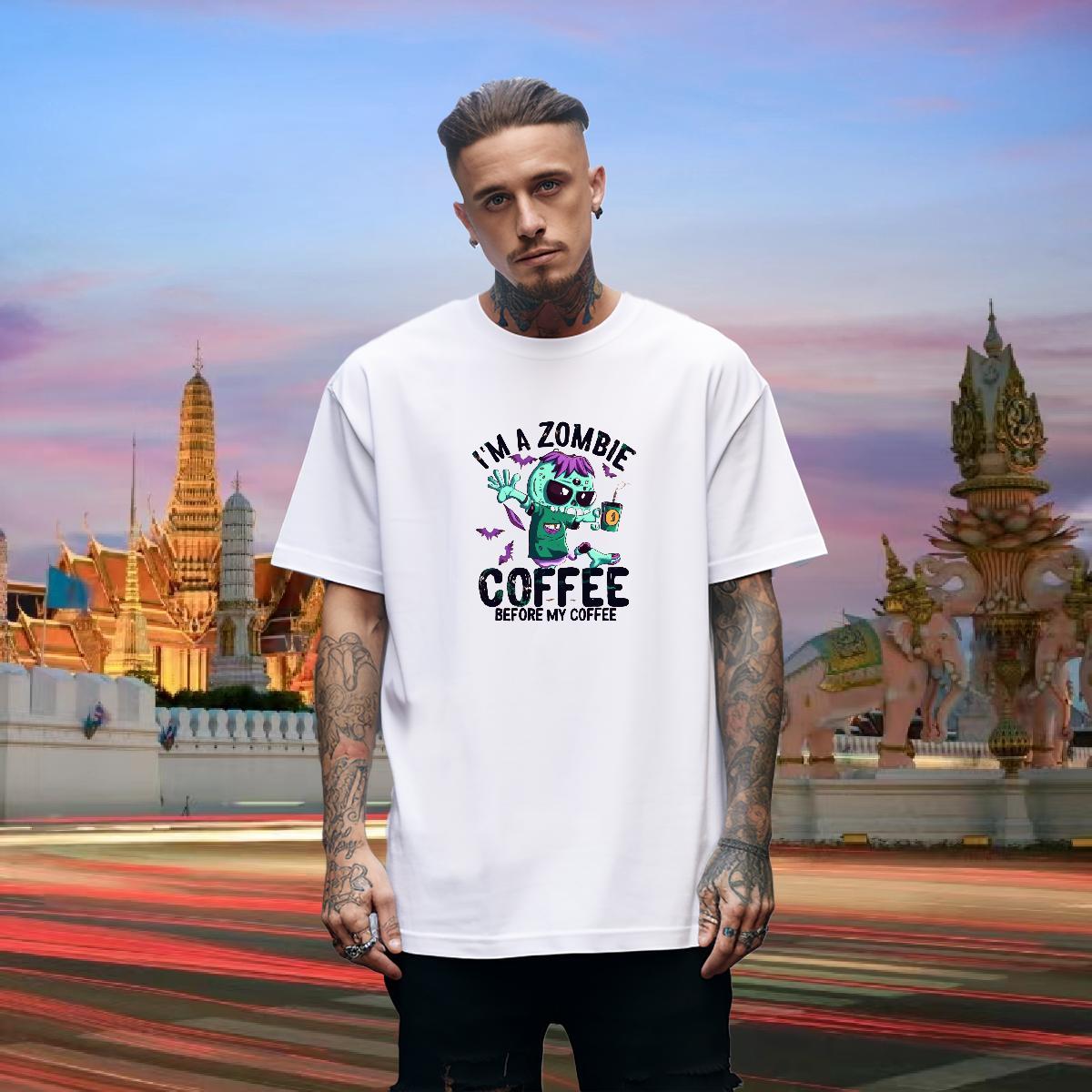 Cool T Shirts Men 230g Pure Cotton skull Home Outdoor Black White Short Sleeve O-Neck Men Tshirts DIY Customized Wear