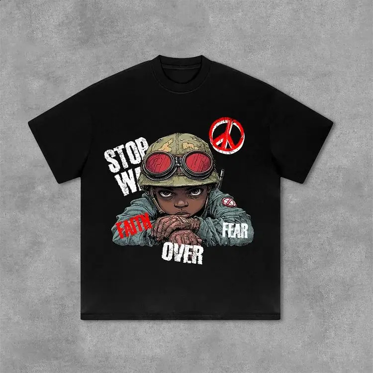 Flame Boy Faith Overcomes Fear Graphic Printed Cotton Tshirt Harajuku Hip Hop Super Large Y2K Summer Fashion Couple Short Sleeve 240822