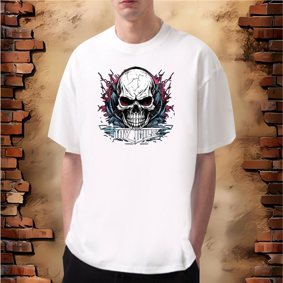 Cool T Shirt For Man 230g Pure Cotton skull Anime Printing Street Plus Size Cartoon Round Neck Short Sleeve Men Clothes T-Shirt Casual New Tops Tees