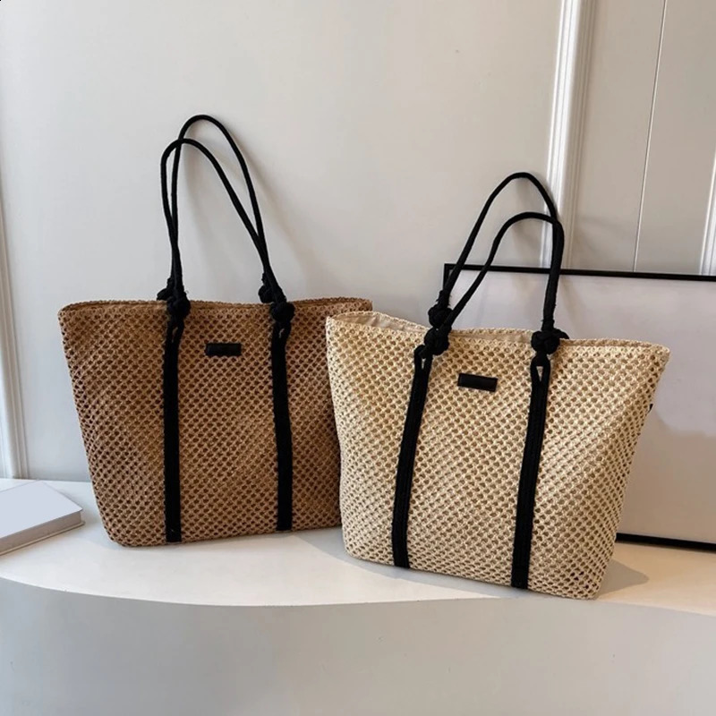 Handwoven Womens Shoulder Handbag Bohemian 2024 Summer Fashion Straw Beach Tote Bag Travel Shopper Weaving Shopping Bags 240822