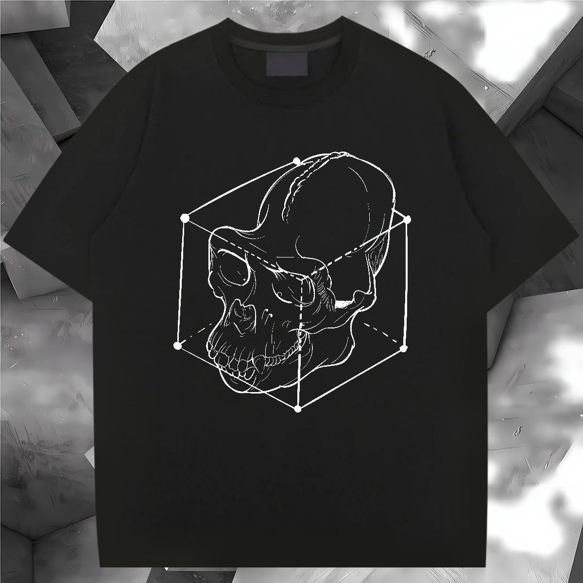 Loose Fit T Shirt For Man 230g Pure Cotton skull Outdoor Black Oversized O-Neck Short Sleeve Men Tops Tees 2024 Designer Wear