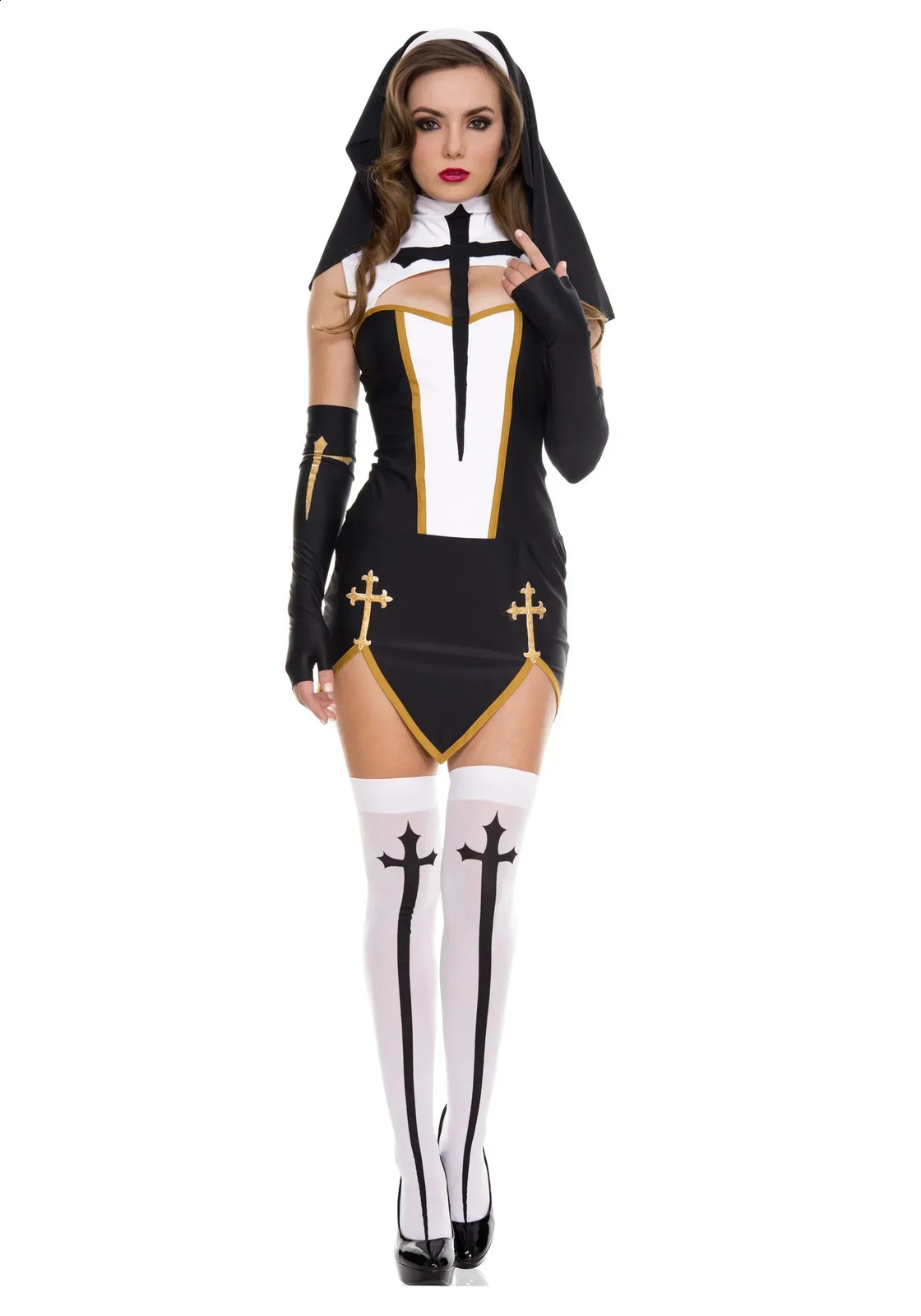 Womens sexy nun cosplay costume carnival Halloween fantasy fancy dress 240823