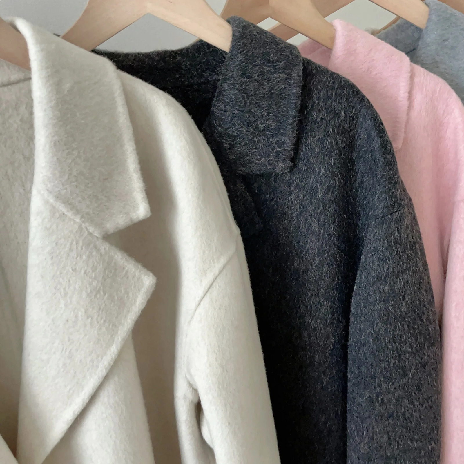 Autumn Women Drouble Breasted Woolen Coat Loose Style Cashmere Winter Clothes Long Coats Tops 240822