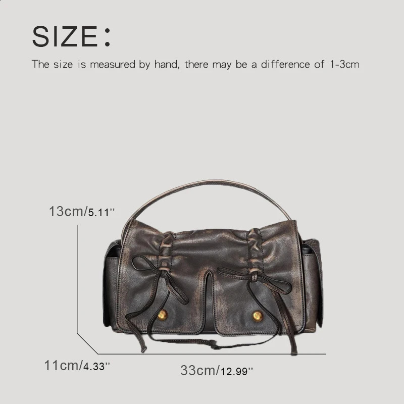 3 Moto Biker Bags For Women er Handbag And Purses In Distressed PU Leather Rivet Bow Underarm Shoulder Bag 240822 4