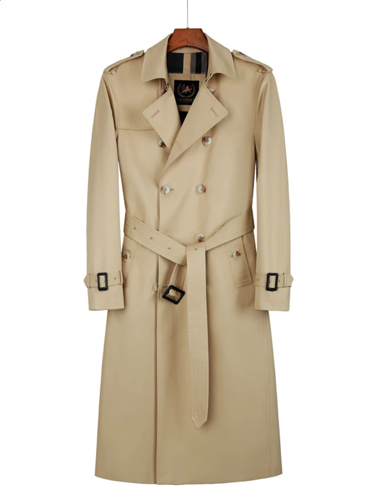 mens long trench coat knee length double breasted autumn and winter rainproof thickened down vest British classic windbreak 240822