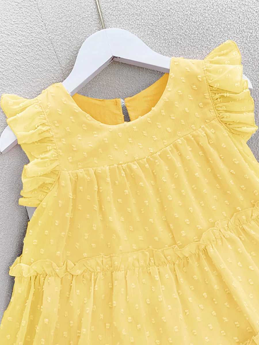 Preschool girl pleated loose dress short sleeved flower girl Swiss dot pleated party dress size 1-6T W240823