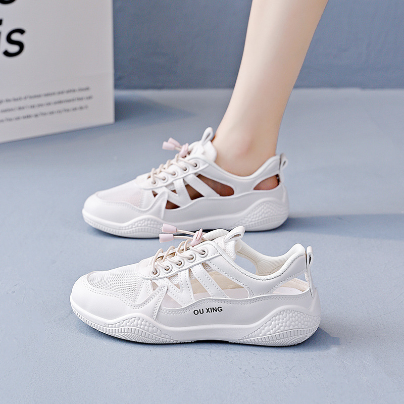 Ddmysports Sports Dad Women Summer Mesh Hollow Breathable White Shoes Casual Roman Toe Sandals OUTDOOR