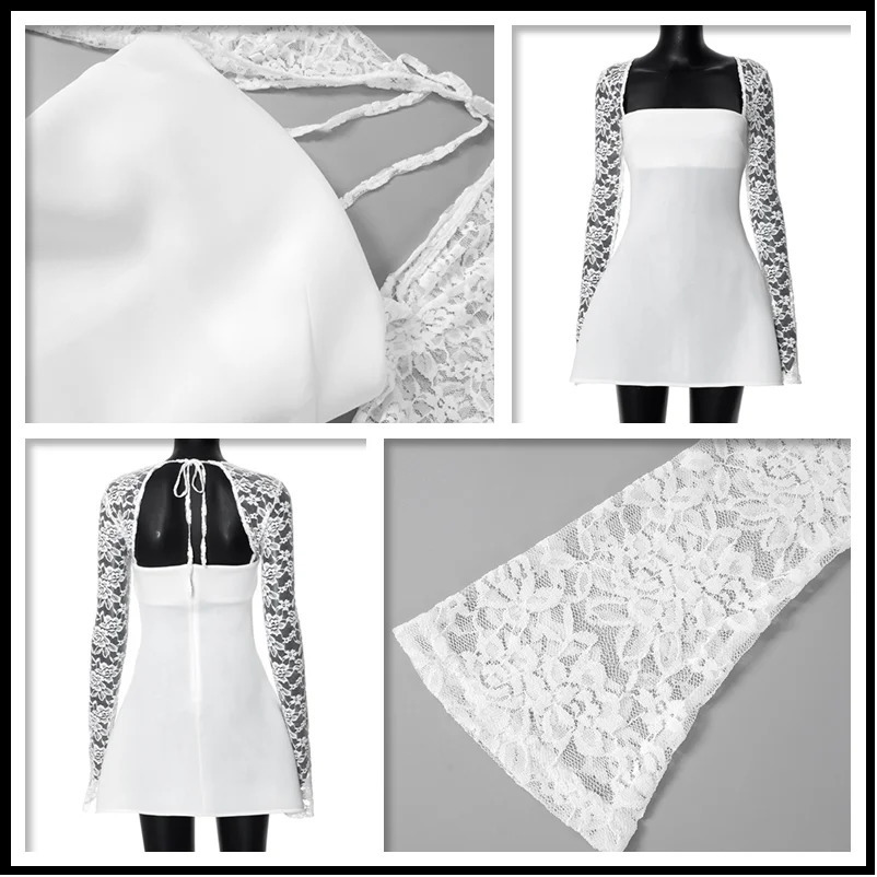 Townlike Lace Patchwork Waist Wrap A-line Dress Women Mini Autumn Winter Dress Backless Nightclub Sexy Party Dresses 240822