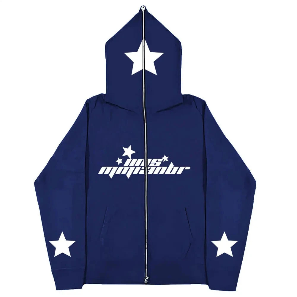 Star Ins High Street Y2K Unisex Inner Fleece Hoodies Sweatshirt Fulll Face Zipper Loose Oversized Mens Womens Streetwear 240823