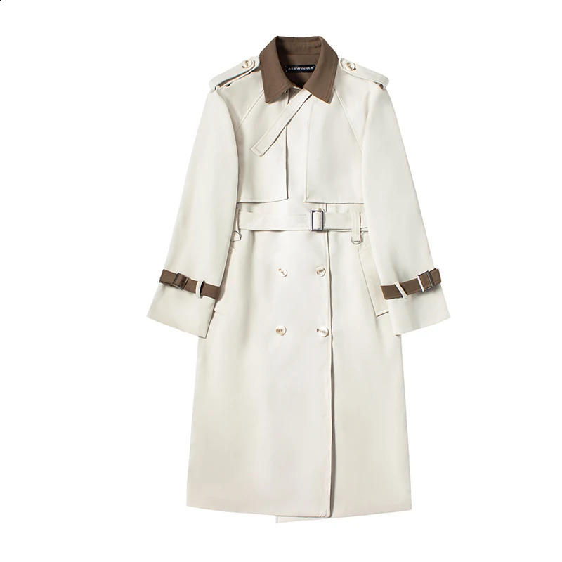 High Quality Contrast Color Double Breasted Long Trench Coats Mens Korean Fashion Elegant Long Jackets Gabardina Hombre 240822