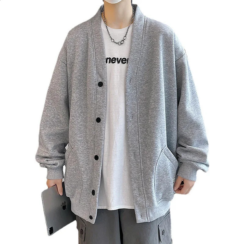 Korean sportswear mens fashion solid color style hooded sweatshirt autumn casual loose jacket thick cardigan 240822