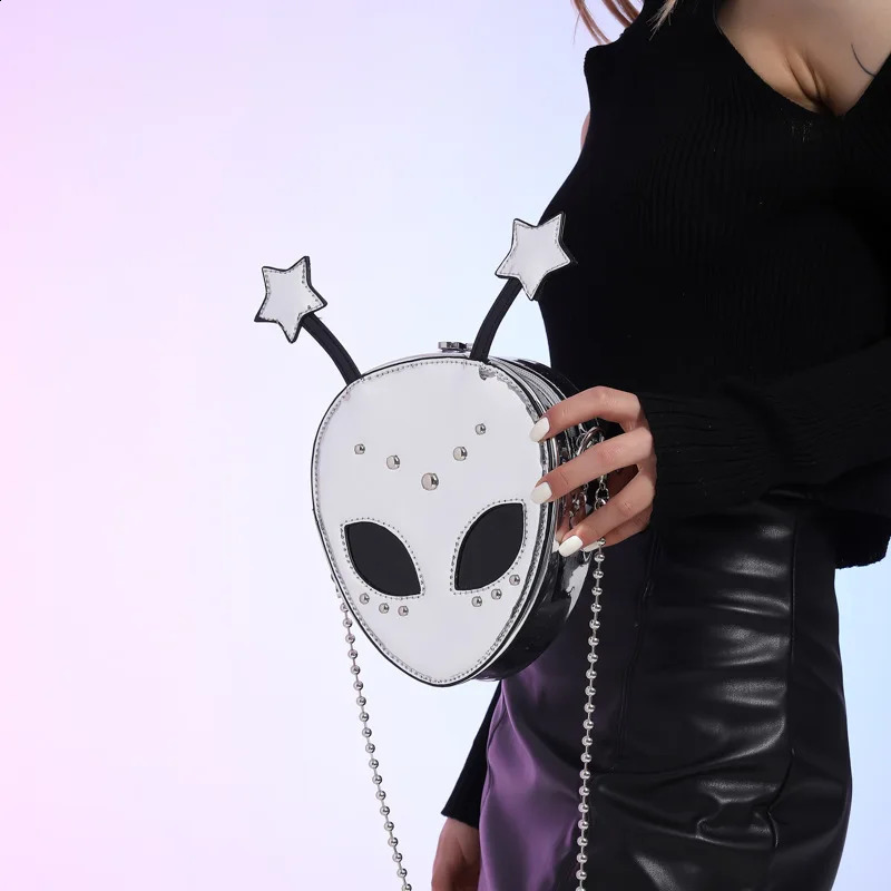 DHXJ Korean Style Crossbody Alien Mini Halloween Ghost Face Creative Fun Bag Versatile Patent Leather Handbag 240823