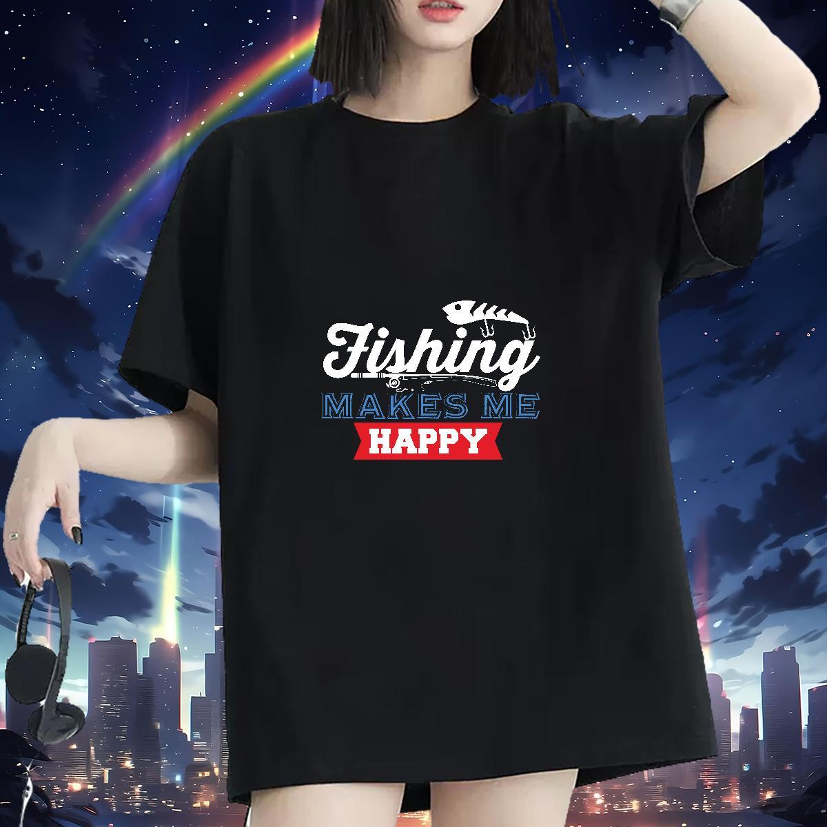 Comfortable Woman Tshirt 230g Pure Cotton fish Daily Outfit T shirt Breathable Crew Neck Customized Print Tops Shirt