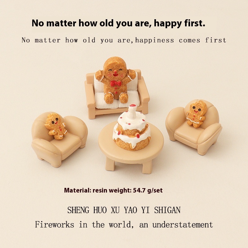 Charming Mini Biscuit Man Landscape Accessory Kit Includes Mini Sofa, Table & Baby House - Perfect for Indoor Play Areas