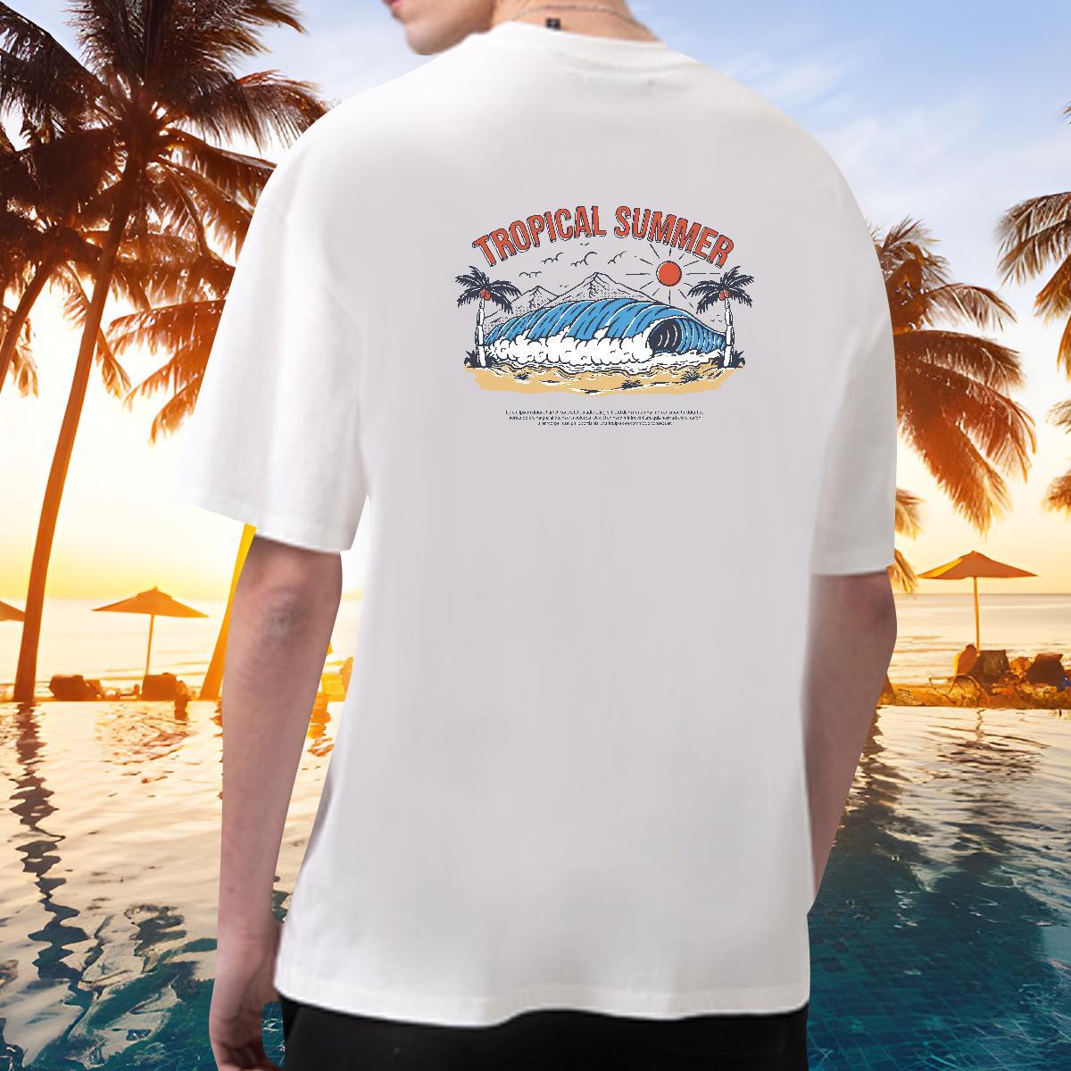 TOP Quality T Shirt For Man 230g Pure Cotton sea wave Outdoor Asian Size Breathable Men Clothes T-Shirt Wholesale Tops Shirt