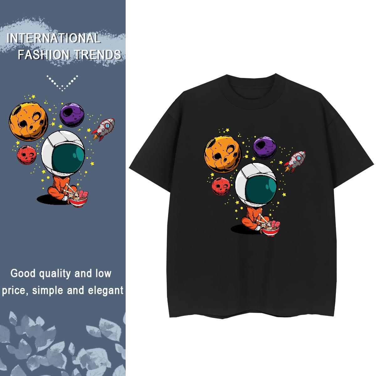 Popular Women Tees 100% Cotton 230g cosmonaut Home Outdoor Women T Shirts Breathable Crew Neck Floral Print Wear