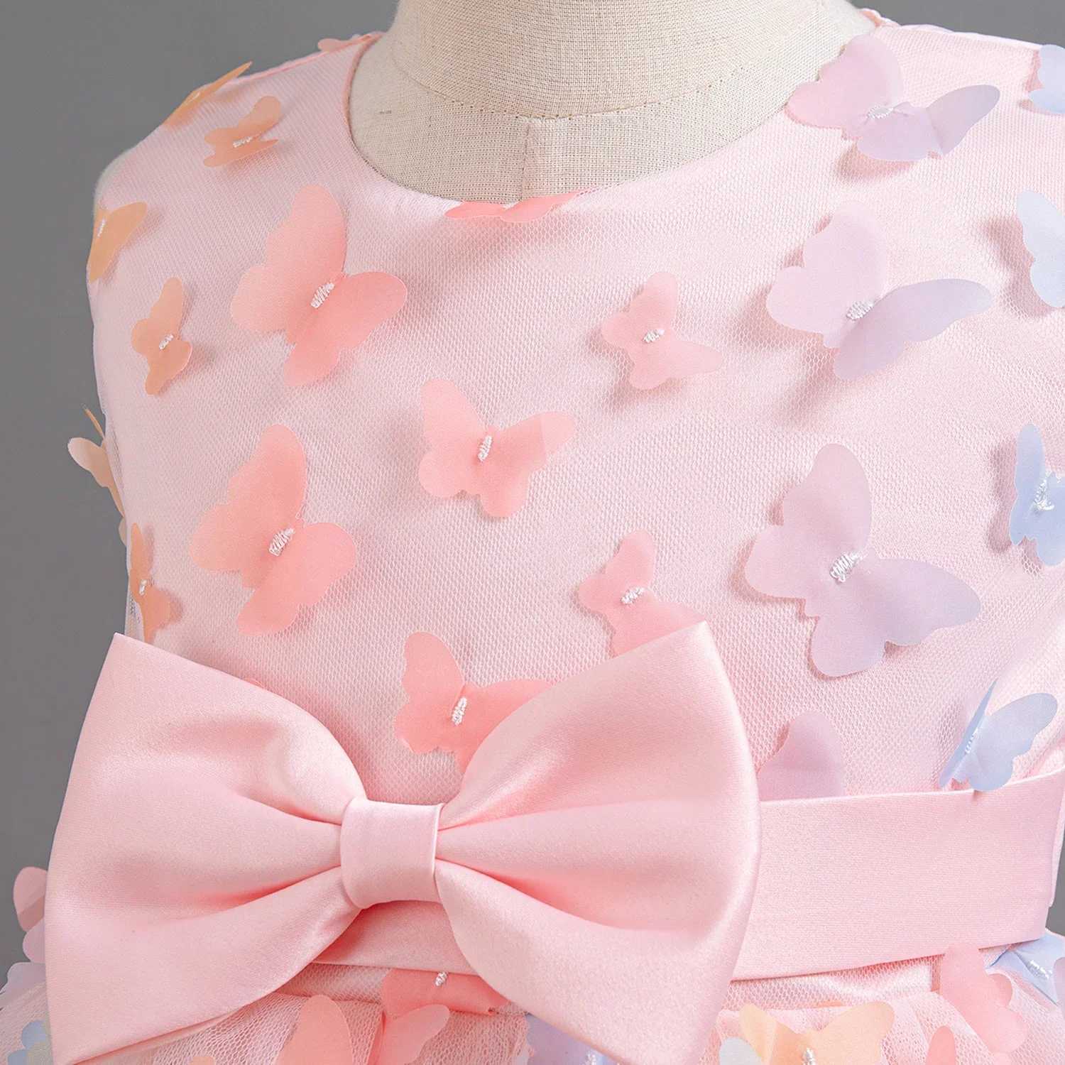 Elegant Girl Party Dress Princess Evening 3D Butterfly Network Tutu Dress 3-8-year-old Girl Wedding Birthday Formal Party Dress W240823