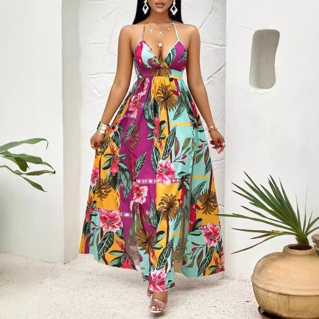 Womens Suspender Printed Dress with Floral Patterns