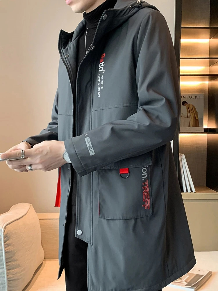 Jacket Men Hooded Trench Black Dark Grey Autumn Oversized 6XL 7XL 8XL Plus Size Windbreaker Baseball Coat Jackets Big Pockets 240822