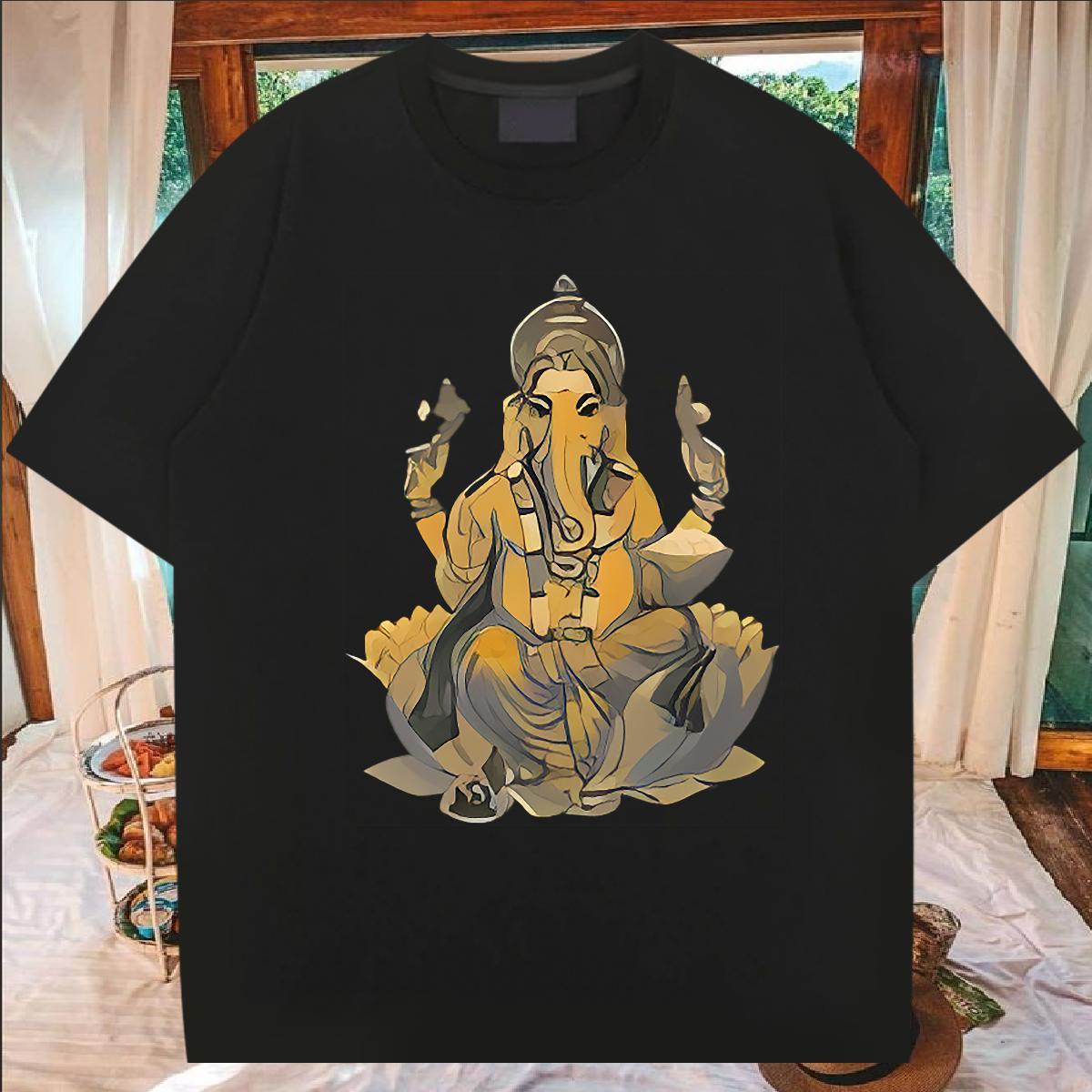 Comfortable Man T Shirts 230g 100% Cotton Ganesha Street Casual Custom Print Oversized Breathable Crew Neck Men Tshirts 2024 New Polos