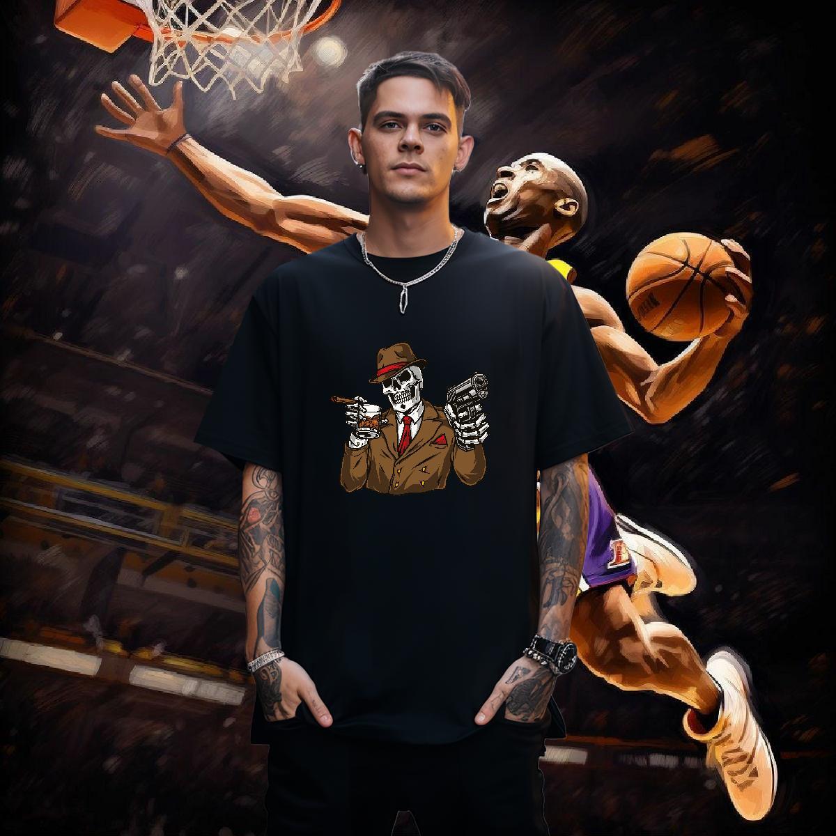 Free Shipping Man T Shirts 100% Cotton 230g skull Anime Printing Street DIY Anime Breathable Crew Neck Mens Tshirts Custom Wear
