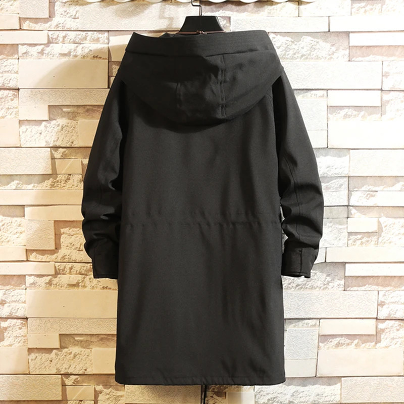 Autumn Mens Casual Trench Coat Hooded Windbreakers Male Waterproof Long Jackets men Loose Style size M- 5XL6XL 240822