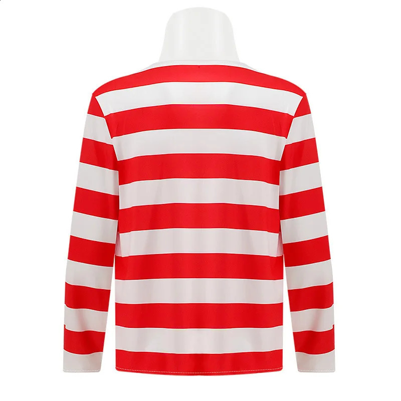 Where Waldo striped shirts for teenagers children boys Wally clothing glasses and hats socks unisex adult Halloween roleplaying costumes w240824