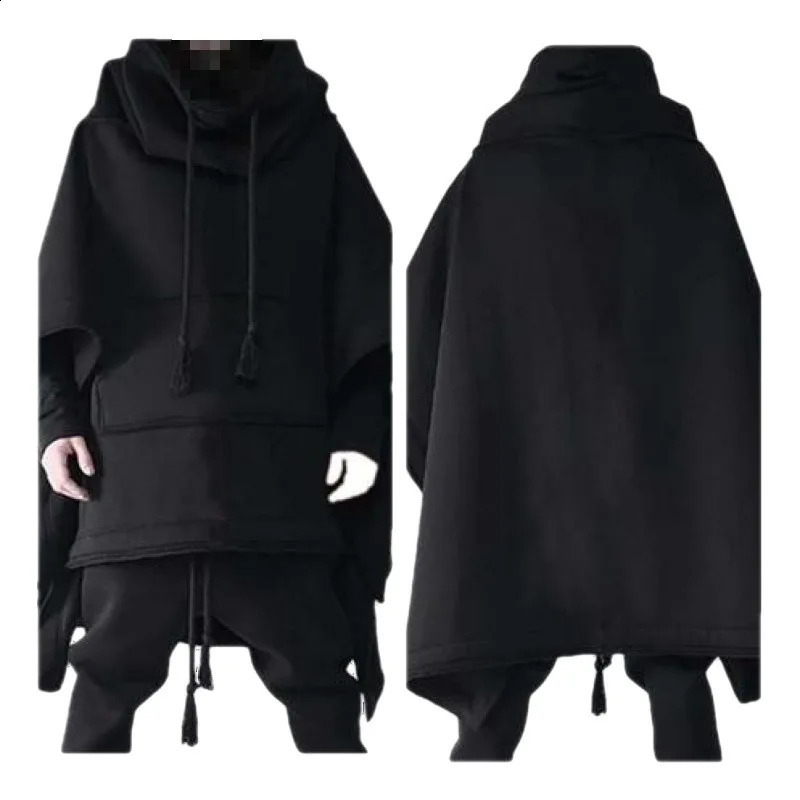 Medium and Long Bat Sleeve Cape Hoodie Jacket Mens Autumn Wool Jacket Fashion Mens Personality Shawl Mens Wool Jacket Top 240822