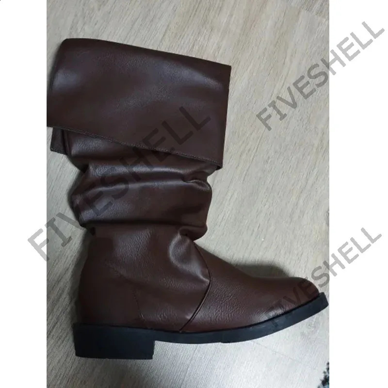Mens medieval high heels flat shoes mens boots retro cowboy boots synthetic leather black brown role-playing boots 240823
