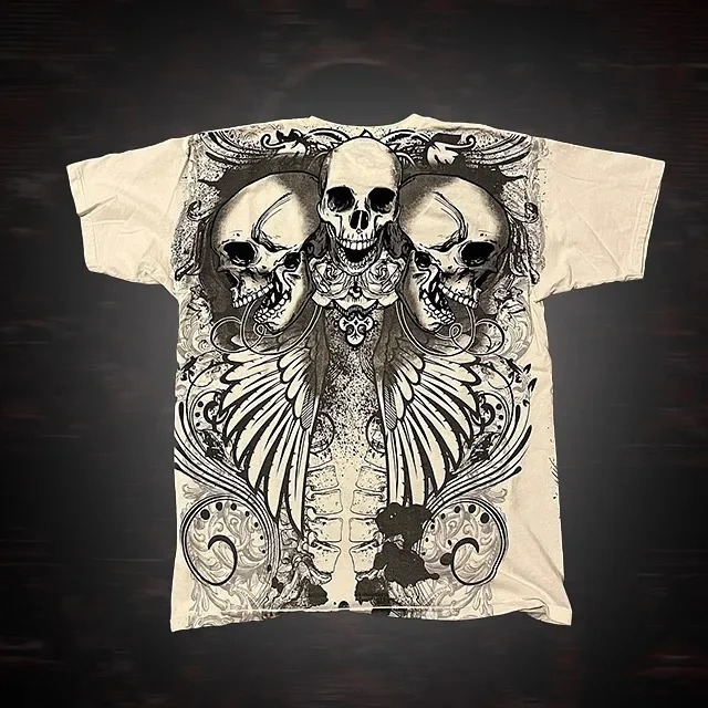 Gothic hiphop dark skull letter printed oversized Tshirt short sleeved mens Y2K Harajuku punk rock retro American streetwear 240822