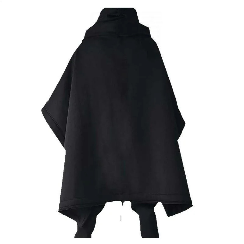Medium and Long Bat Sleeve Cape Hoodie Jacket Mens Autumn Wool Jacket Fashion Mens Personality Shawl Mens Wool Jacket Top 240822