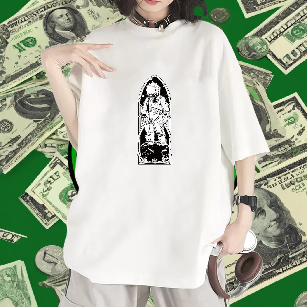 Lady Women Tshirts 230g 100% Cotton universe Street T Shirt For Woman Breathable Soft Plus Size Cartoon Top Tees