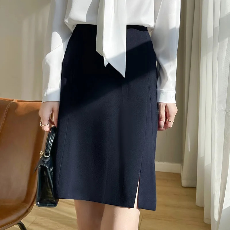 Black Skirt Womens Spring and Summer Acetate Silk Slim Mid-length One-step Skirt Split A-line Skirt Professional Suit 240823