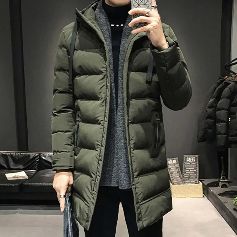 Windproof cotton coat high neck winter warmth mens hooded outdoor windproof 240822