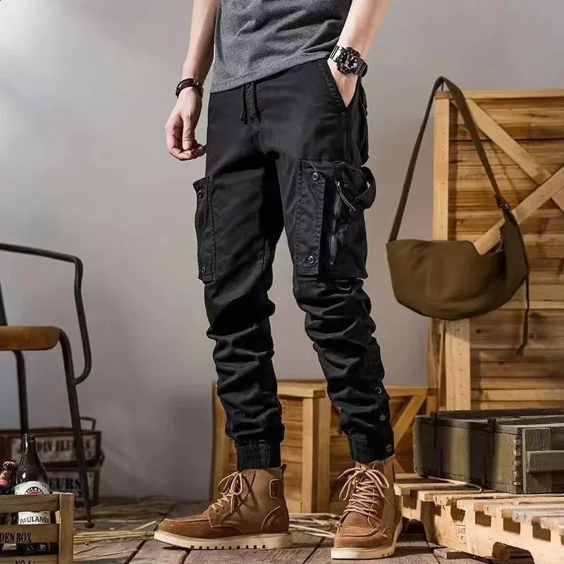 American street freight mens loose multi pocket wearresistant zipper spring and autumn casual work pants 240823