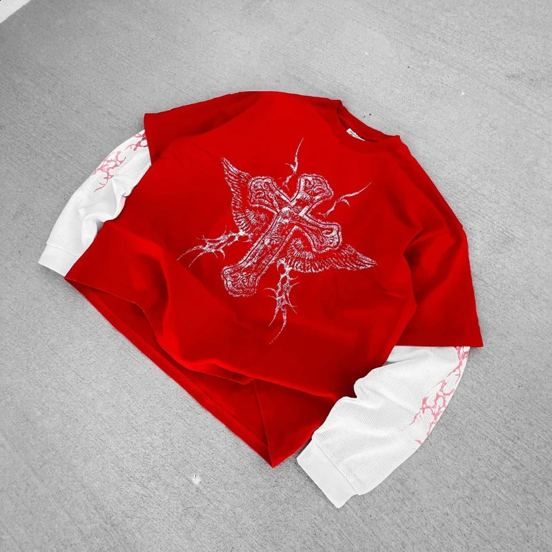 Goth Printed Long Sleeve Graphic Clothing Street Haruku Hip Hop Mens T Shirts Loose Casual Men Clothes Tops 240823