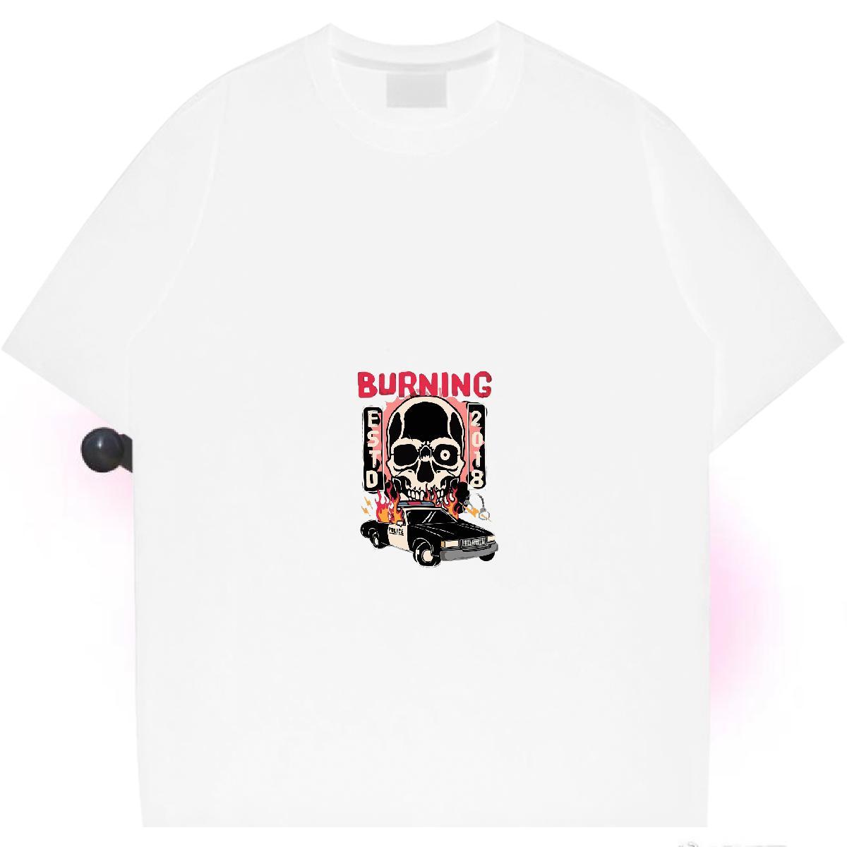 High Quality Mens T Shirts 230g 100% Cotton skull Daily Outfit Cartoon Printing L-4XL Crew Neck Tshirts Fashion Designer Tops Tees