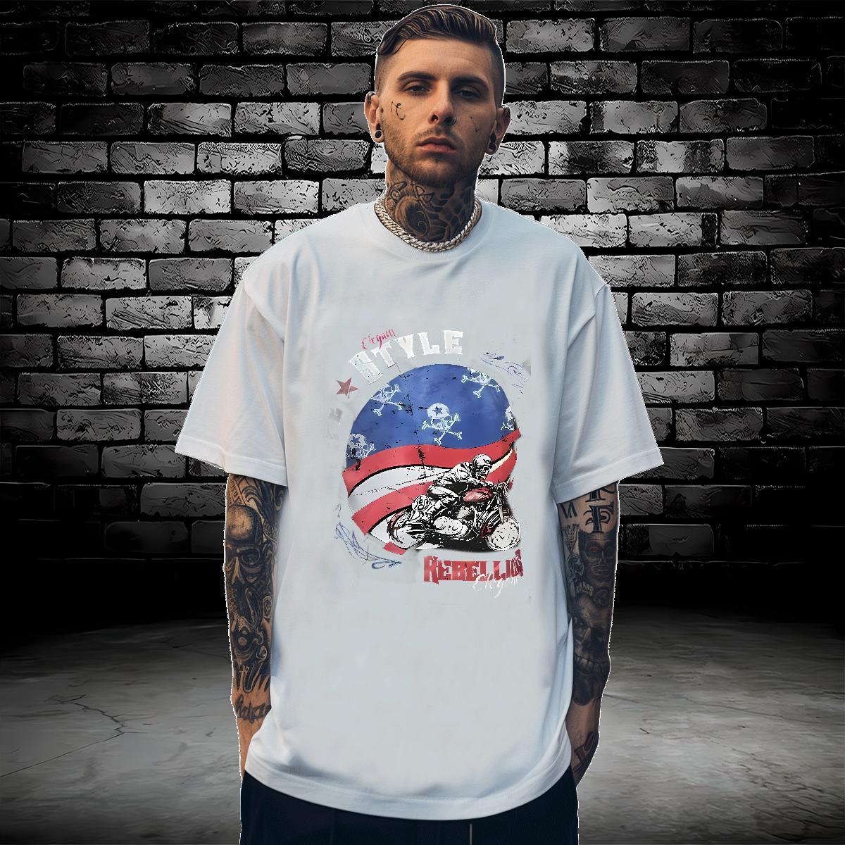 Loose T shirt 230g 100% Cotton skull Casual Daily Wear DIY Short Sleeve O-Neck Couples T Shirts 2024 DIY Tops Shirt