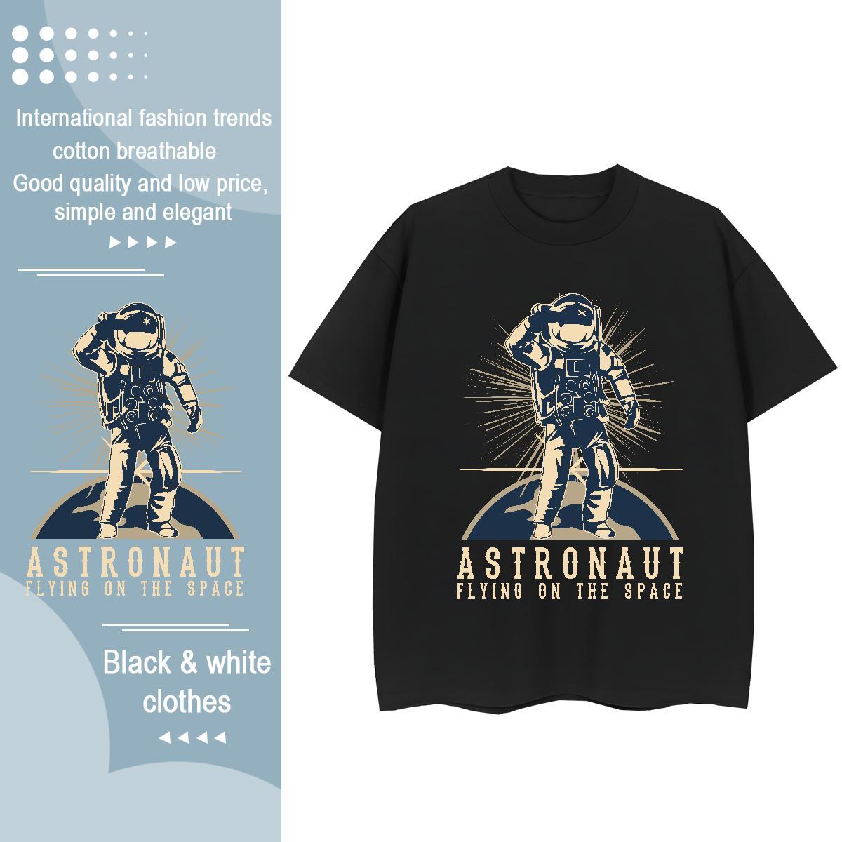 Loose Womens Tshirts 100% Cotton 230g cosmonaut Sport T Shirt For Woman Crew Neck Breathable Anime Oversized Tee Shirt