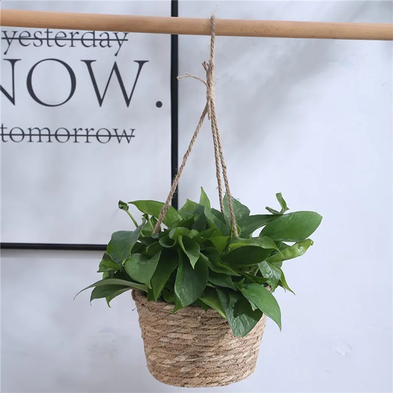 Garden Hanging Planter Macrame Plant Storage Basket Jute Rope Woven Indoor Outdoor Flower Pot Holder Hangers Home Decor 240822