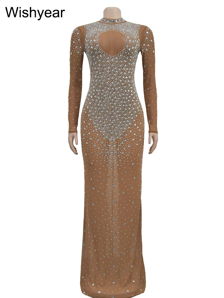 year Elegant Wedding Guest Rhinestones Black Long Maxi Dress Women Sexy See Through Mesh Crystal Gown Dance Birthday Vestido 240823
