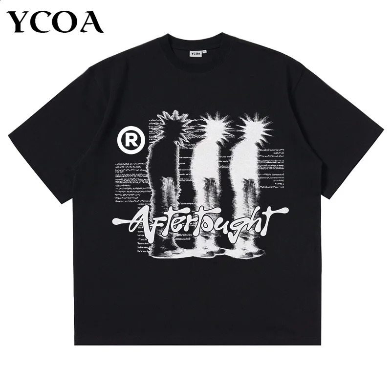Mens Tshirt cotton oversized graphic print shadow Y2k streetwear top short sleeved hiphop Harajuku retro aesthetic clothing 240822