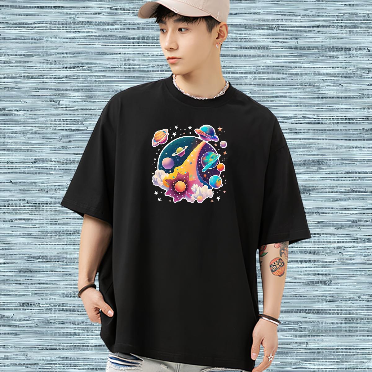 Classic T shirt 230g Pure Cotton star Home Outdoor Asian Size Breathable Crew Neck Men Clothes T-Shirt Custom Polos