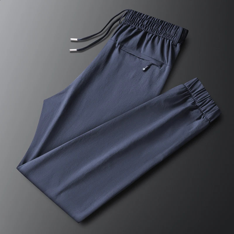 Autumn mens plus size 7XL 6XL business casual high elasticity waist strap elastic nylon spandex straight pants 240823